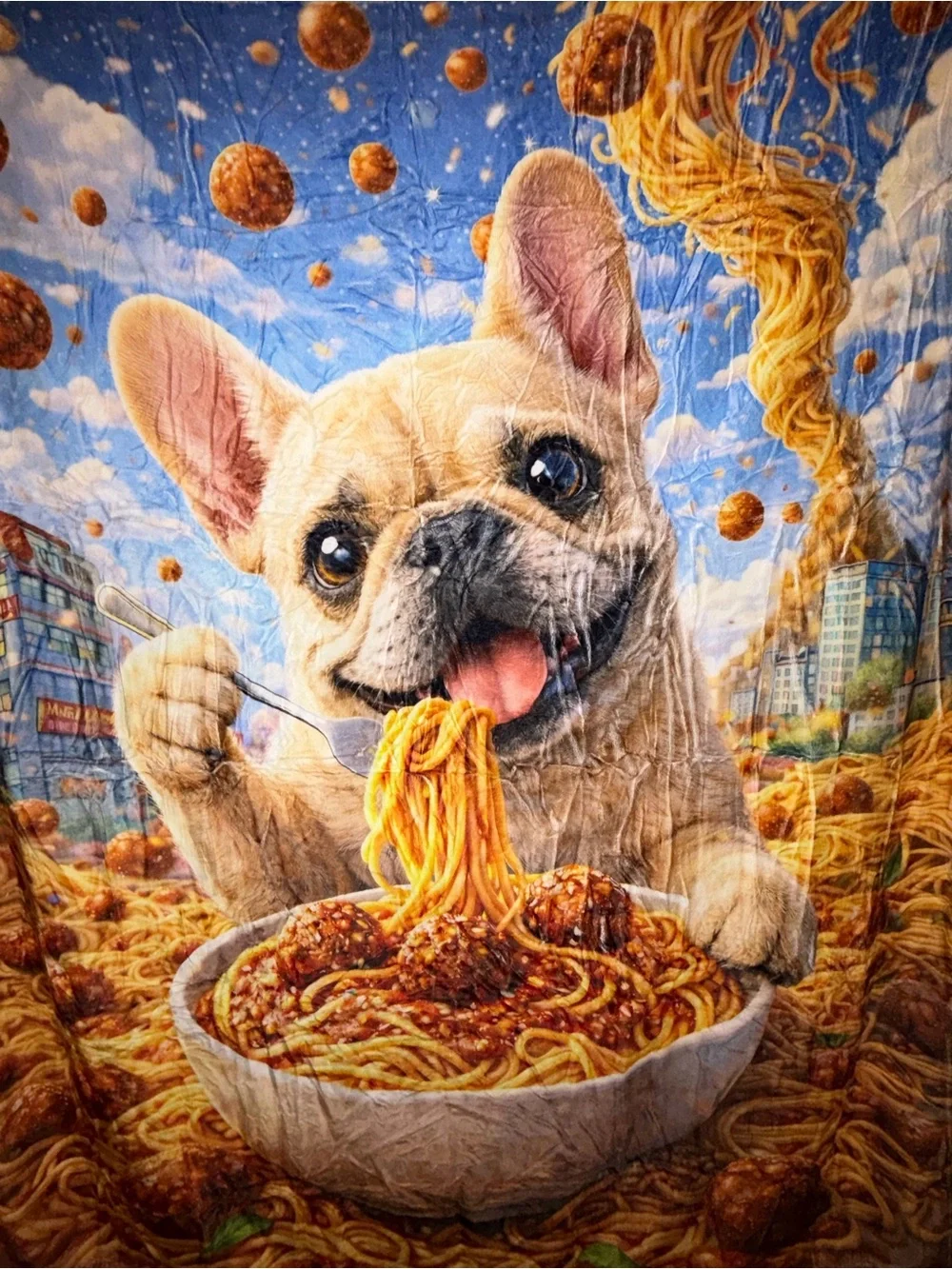 NWT Velveteen French Bulldog Throw Blanket 50x60 Spaghetti Dog White Back